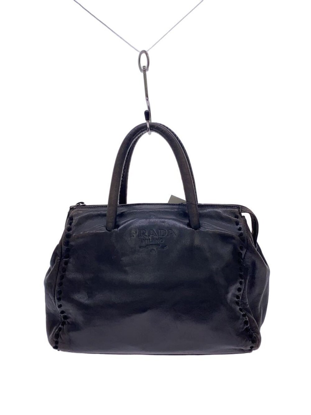 Prada Handbag Leather Brown Solid Embossed